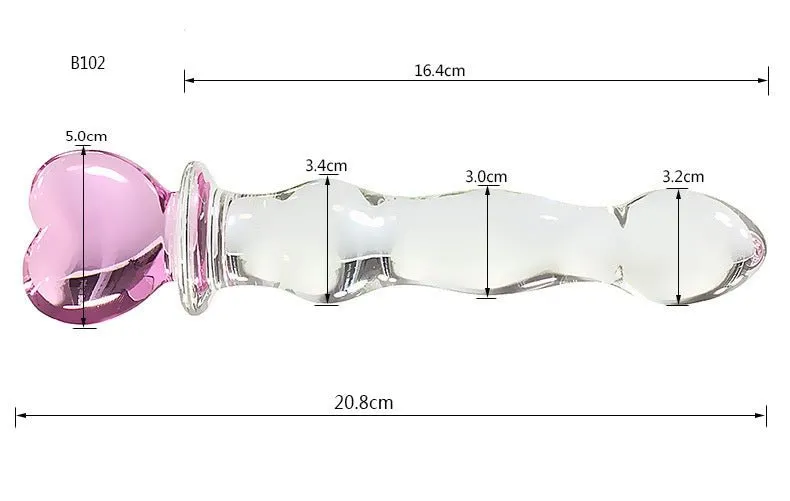Crystal Heart Wavy Glass Dildo 8 Inch