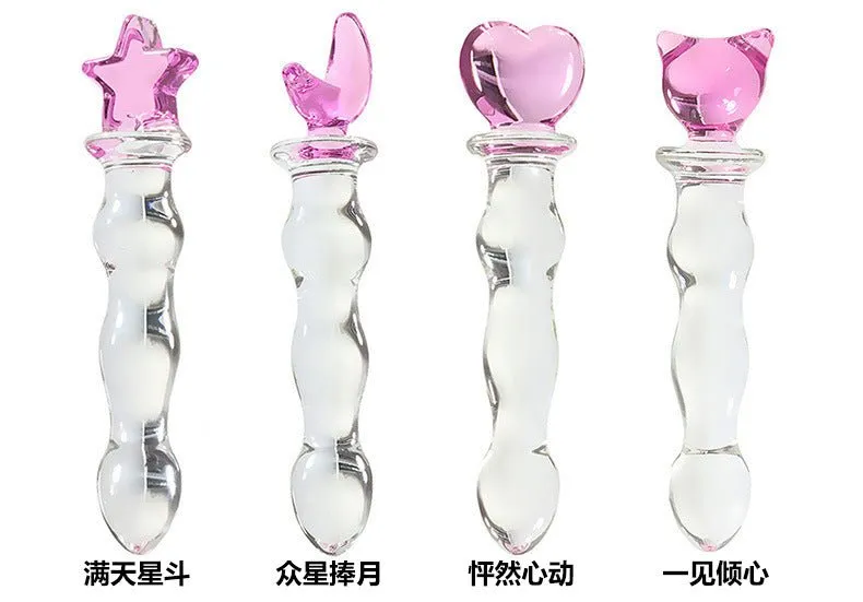 Crystal Heart Wavy Glass Dildo 8 Inch