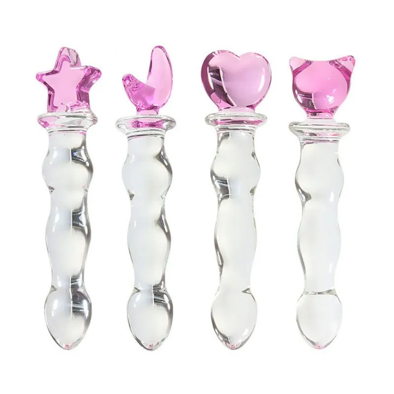 Crystal Heart Wavy Glass Dildo 8 Inch