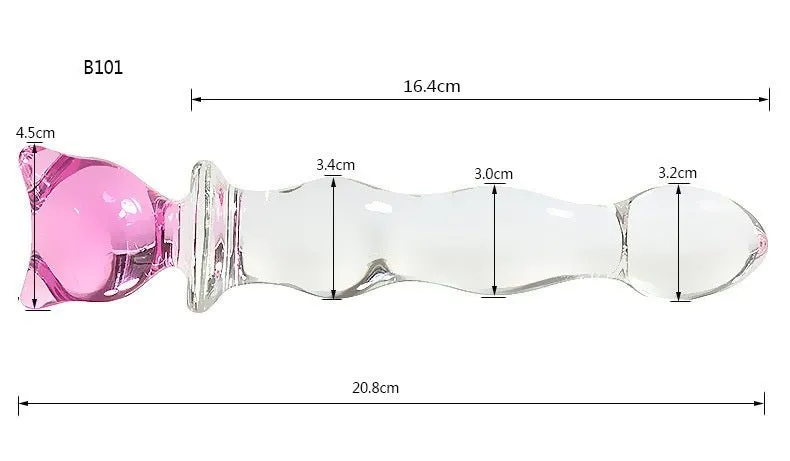 Crystal Heart Wavy Glass Dildo 8 Inch