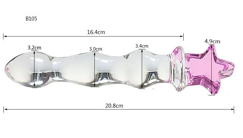 Crystal Heart Wavy Glass Dildo 8 Inch