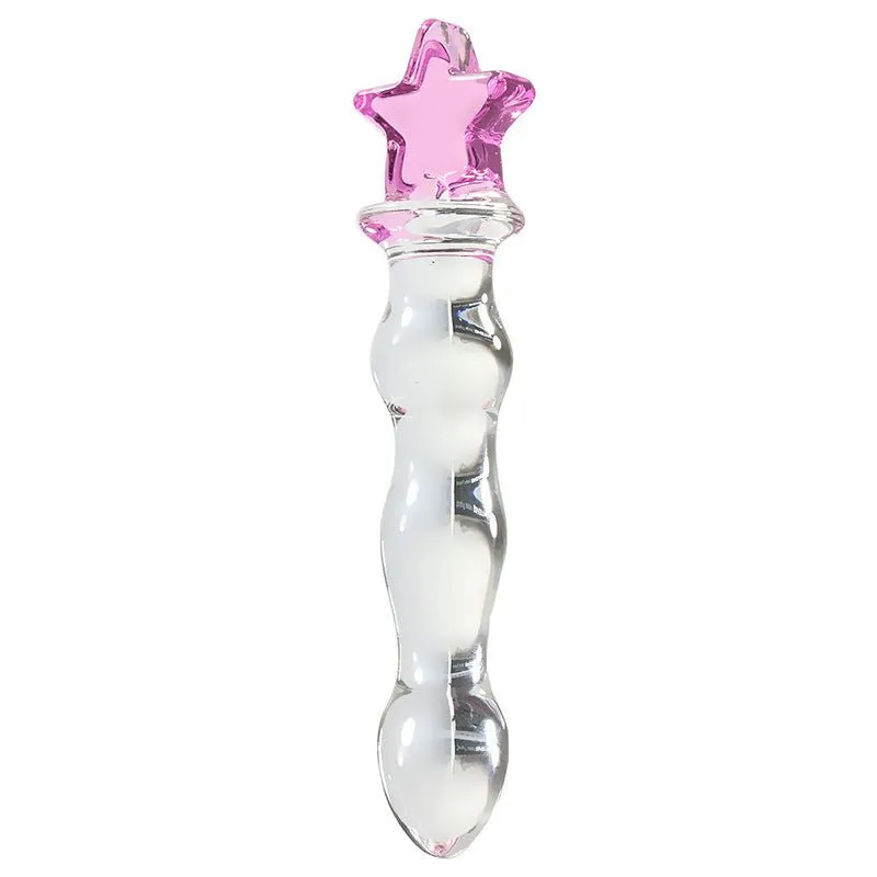 Crystal Heart Wavy Glass Dildo 8 Inch
