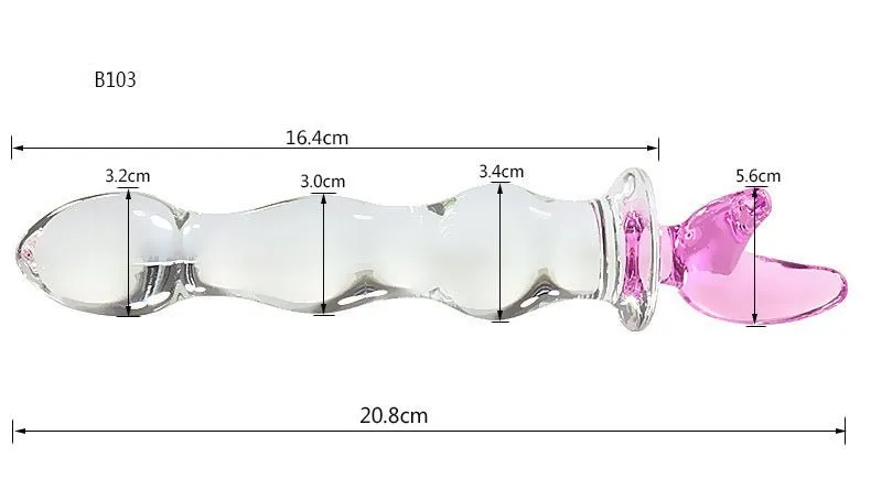 Crystal Heart Wavy Glass Dildo 8 Inch