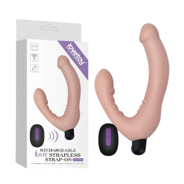 Dildo dublu LOVETOY Joy Strapless. strap-on fără ham. vibrator bullet inclus. cu telecomandă. 10 funcții de vibrație. culoarea pielii