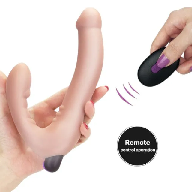 Dildo dublu LOVETOY Joy Strapless. strap-on fără ham. vibrator bullet inclus. cu telecomandă. 10 funcții de vibrație. culoarea pielii