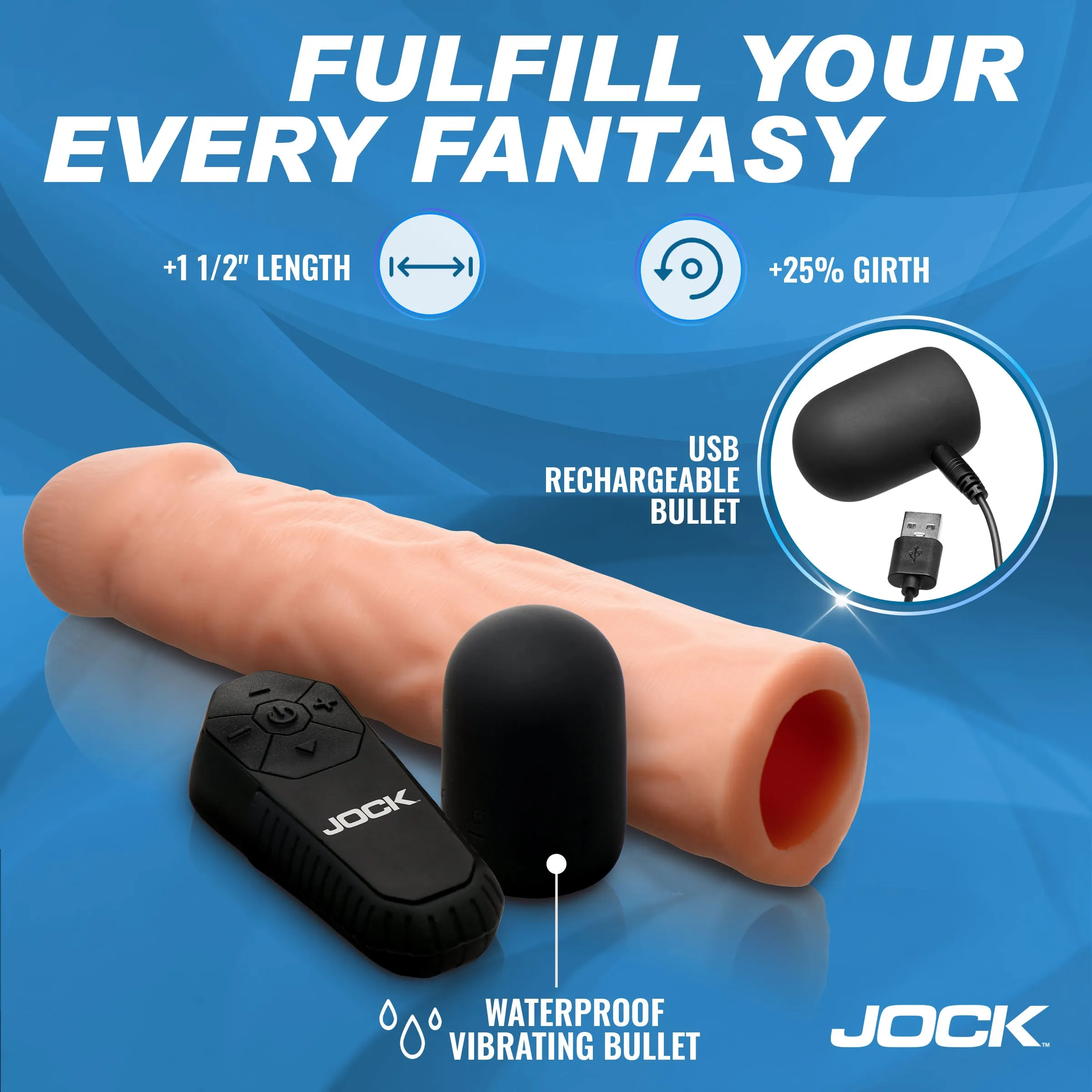 Enhancers Vibrating Penis Extension W/ Remote - Medium