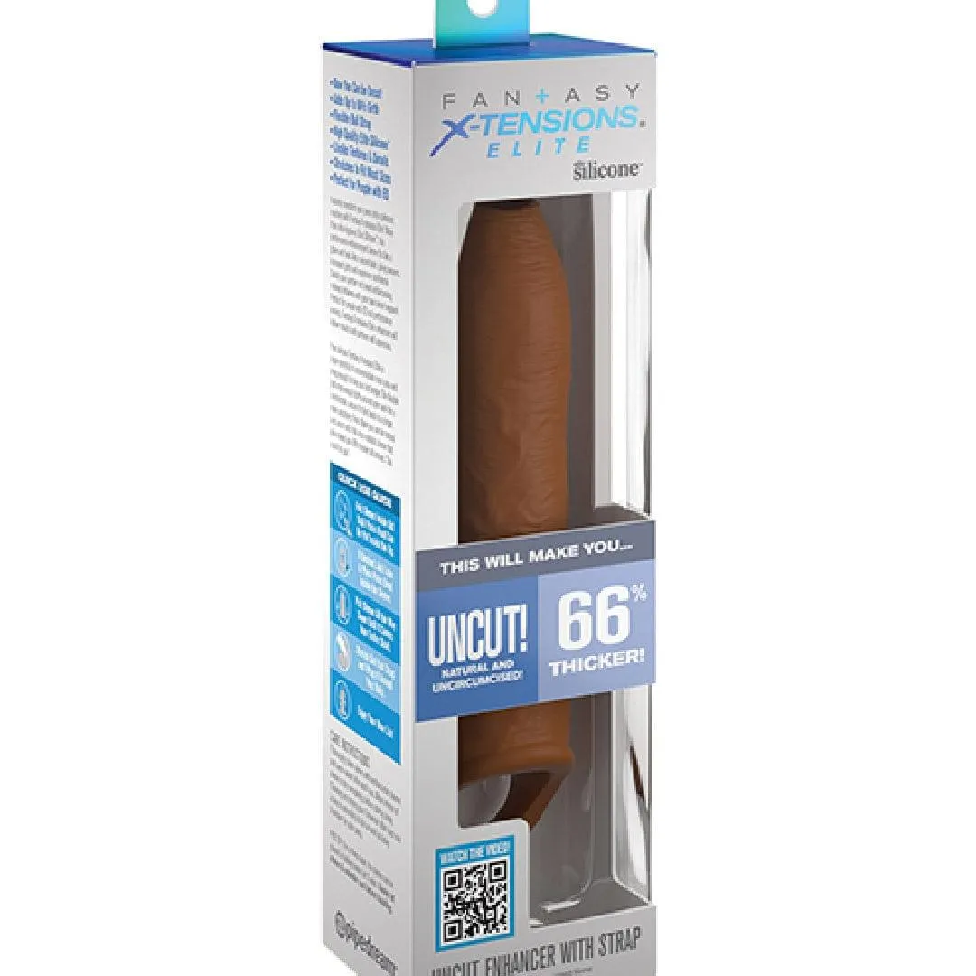 Fantasy 7 Inch Uncut Silicone Penis Extension with Ball Strap - Caramel