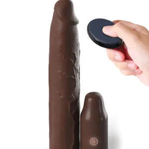 Fantasy 9 Inch Vibrating Silicone Penis Extension with Remote Control - Chocolate