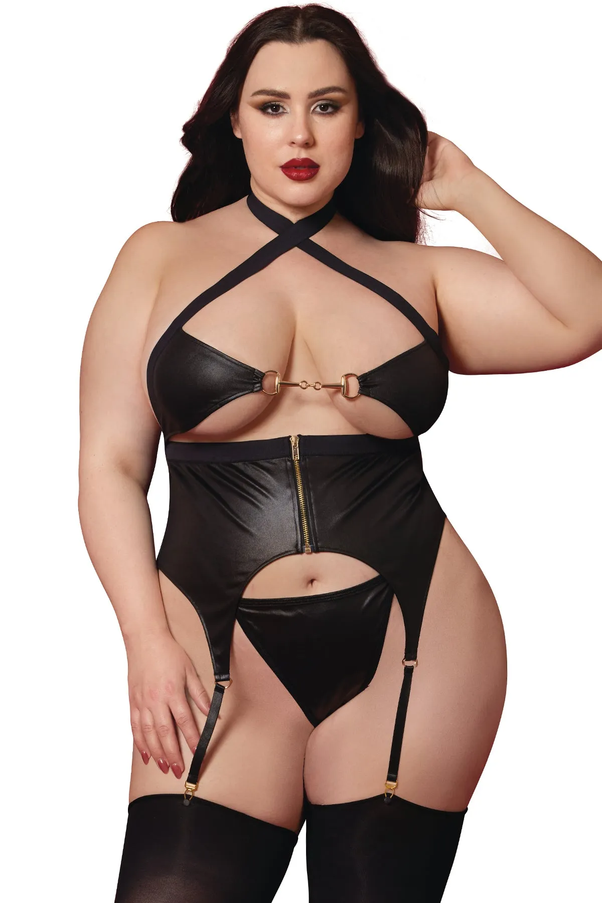 Faux Leather Camigarter Set