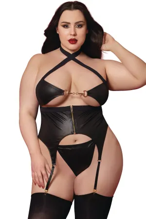 Faux Leather Camigarter Set
