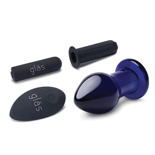 Glas - Remote Control Rechargeable Vibrating Glass Butt Plug 3.5 (Blue)
