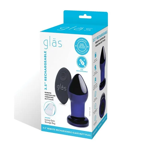 Glas - Remote Control Rechargeable Vibrating Glass Butt Plug 3.5 (Blue)
