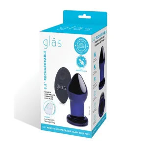 Glas - Remote Control Rechargeable Vibrating Glass Butt Plug 3.5 (Blue)