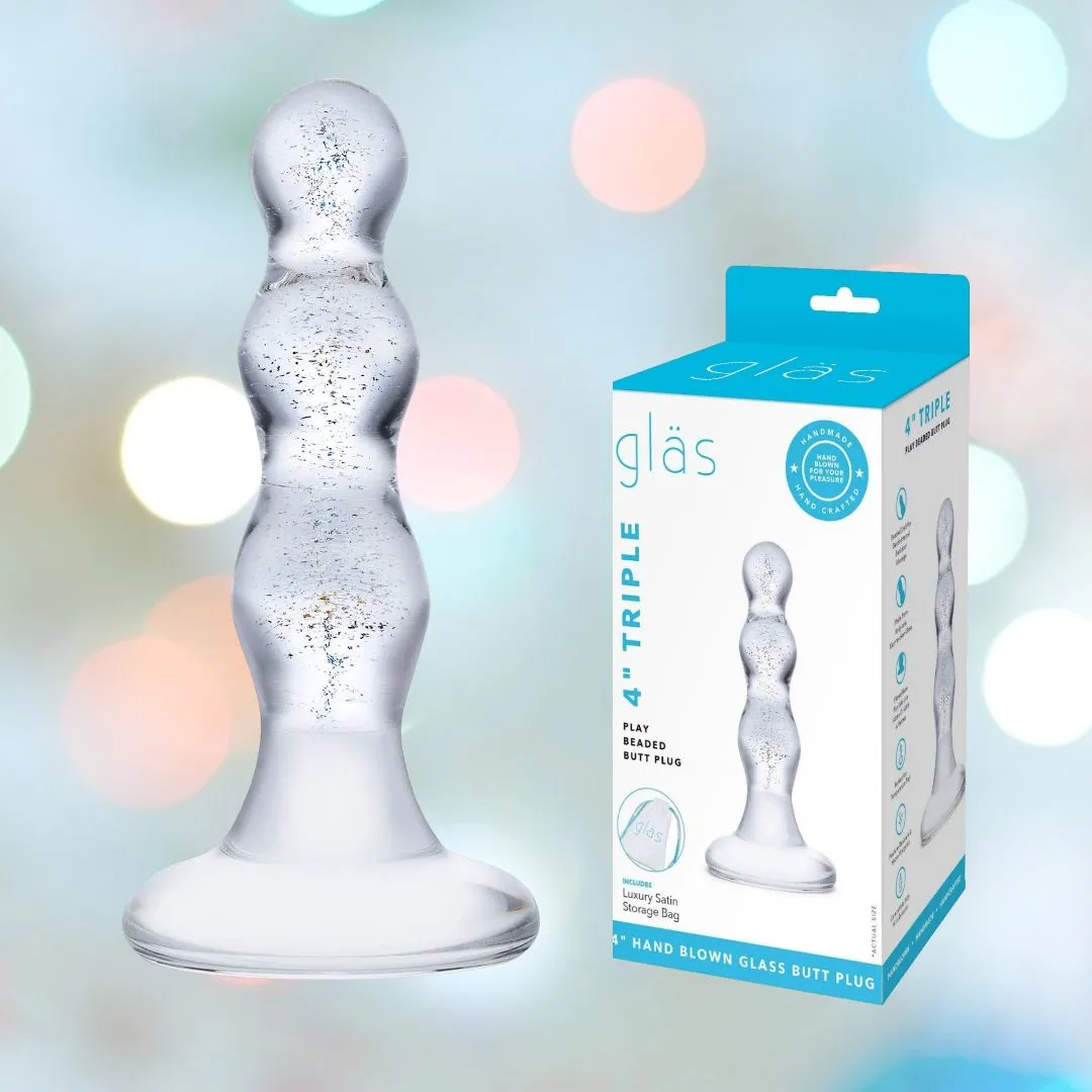 Gläs Triple Play 4 Beaded Glass Butt Plug Dildo