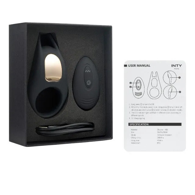 Inel vibrator pentru penis INTY TOYS CRAVE. control prin telecomandă. 10 funcții de vibrații ultra-puternice. silențios. negru