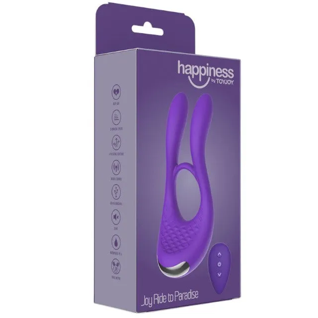 Inel vibrator pentru penis TOYJOY Joy Ride to Paradise. control prin telecomandă. 4 funcții de pulsații. 3 funcții de vibrație. mov