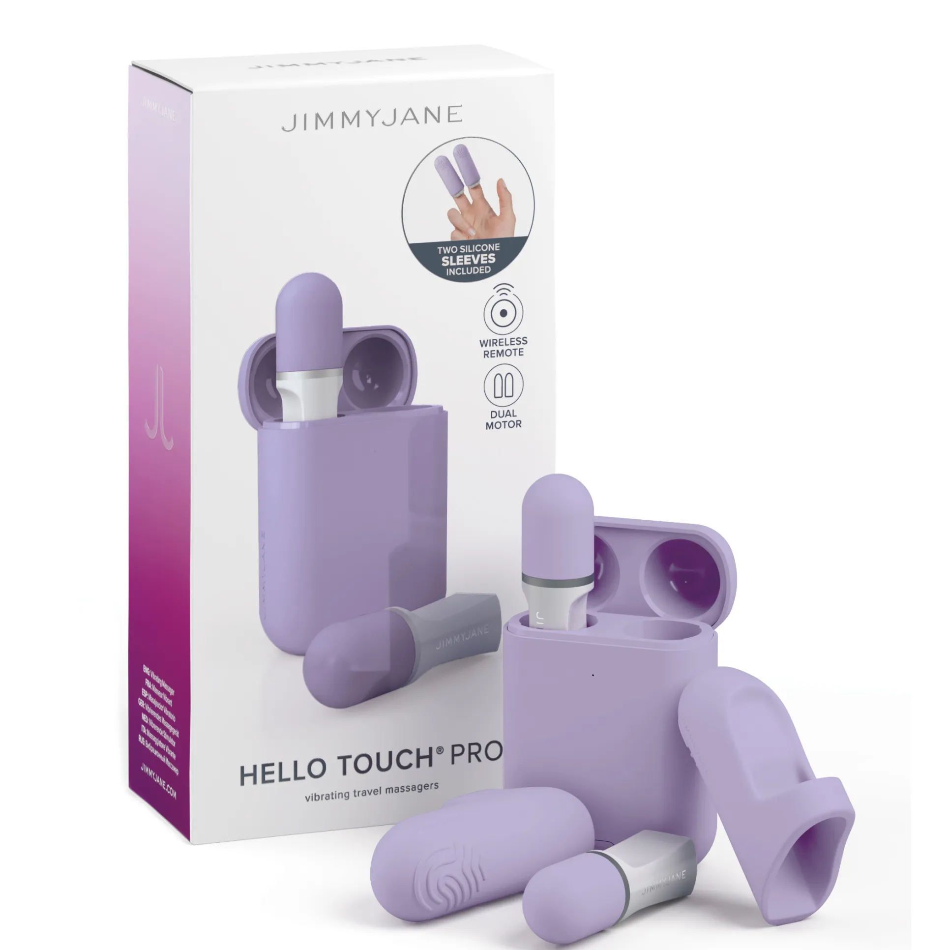 Jimmyjane Hello Touch Pro Two Bullets with Finger Sleeves   Charging Case