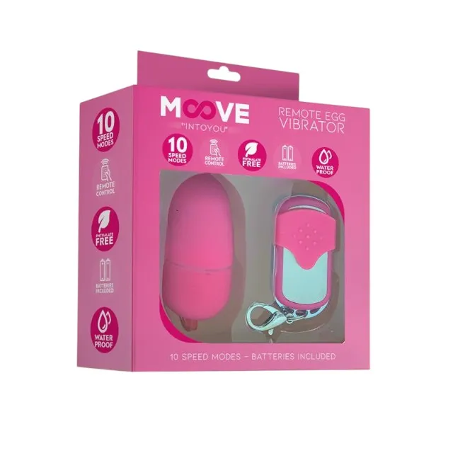 Ou vibrator INTOYOU MOOVE Remote Medium Egg Vibrator. cu control prin telecomandă. 10 funcții de vibrație. rezistent la apă. roz