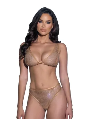 Rhinestone Fishnet Bralette & Thong Set