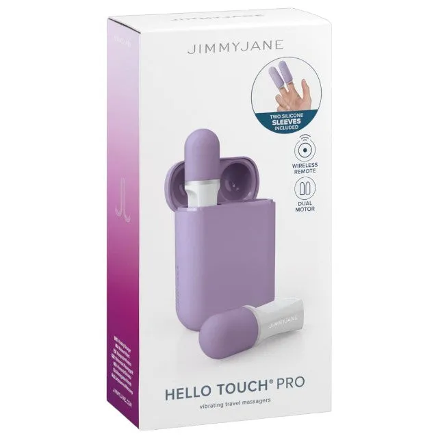 Set stimulatoare pentru clitoris JIMMYJANE Hello Touch Pro. control prin telecomandă. 2 x 10 funcții de vibrație. cu huse pentru deget. mov