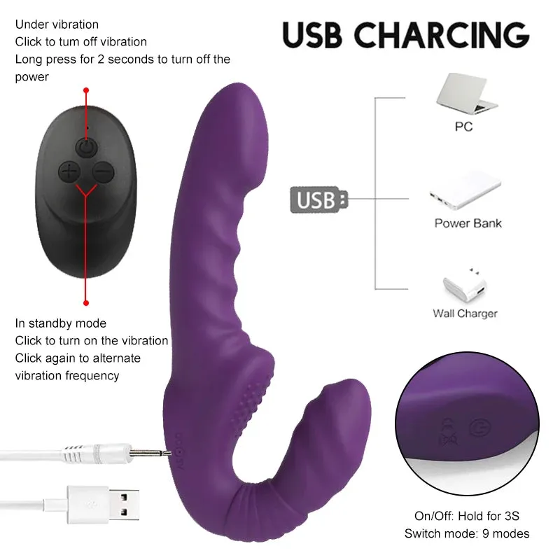 Strapless Strap On Double End Dildo Vibrator - Remote Control Vibrating Dildos Sex Toys
