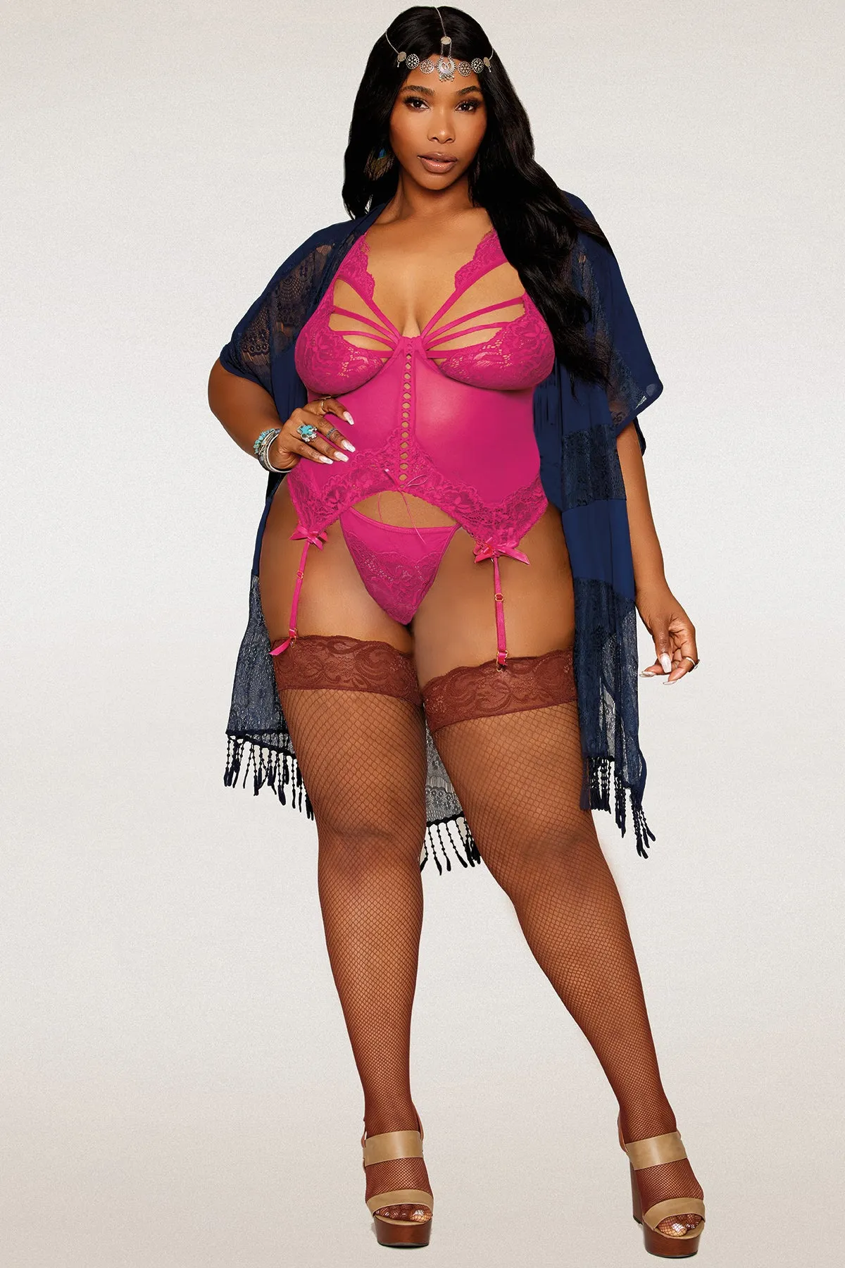 Strappy Floral Lace & Mesh Camigarter