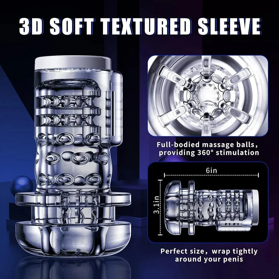 Telescopic Sucking Male Masturbator - Realistic Pocket Pussy Adult Stroker with Handles