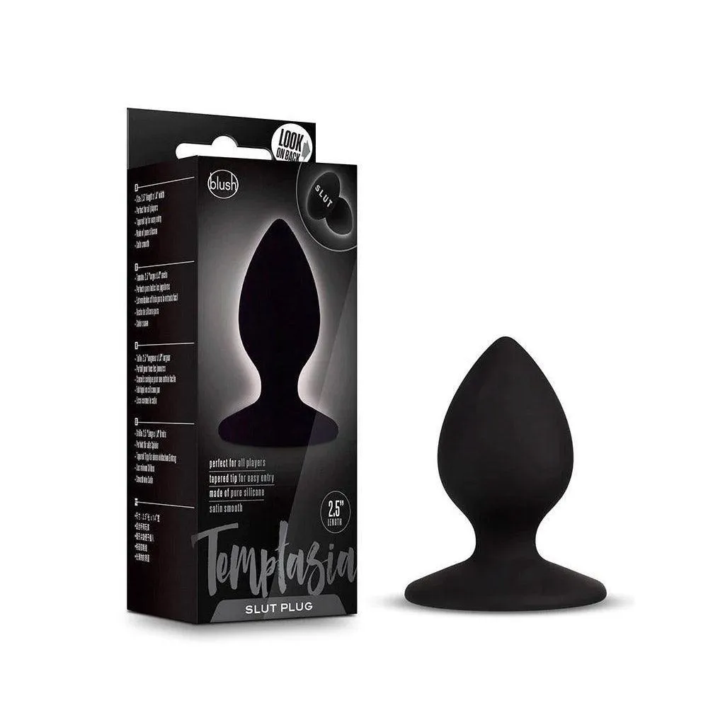 Temptasia Slut Silicone Butt Plug. Black