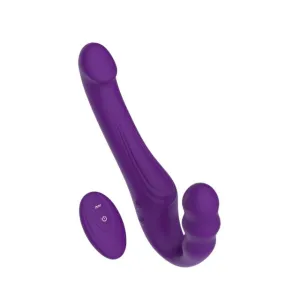 Vibrator dublu MINA Echo Remote. strap-on fără ham. control prin telecomandă. 10 funcții de vibrație. 24 cm. mov