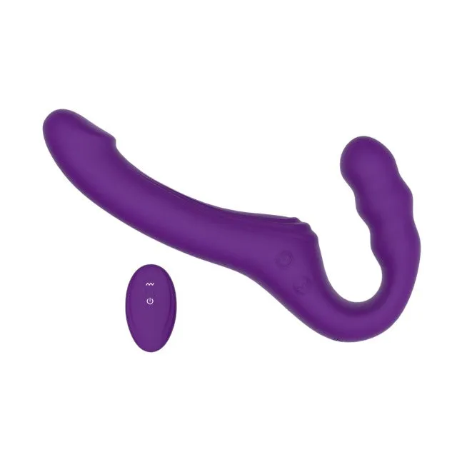 Vibrator dublu MINA Echo Remote. strap-on fără ham. control prin telecomandă. 10 funcții de vibrație. 24 cm. mov