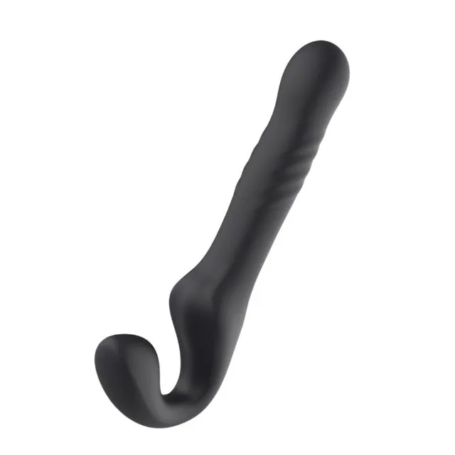 Vibrator dublu MINA Surge Remote. strap-on fără ham. control prin telecomandă. 3 funcții de penetrare automată. 23.8 cm. negru