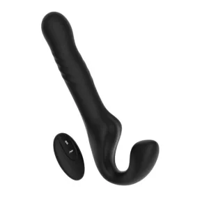 Vibrator dublu MINA Surge Remote. strap-on fără ham. control prin telecomandă. 3 funcții de penetrare automată. 23.8 cm. negru