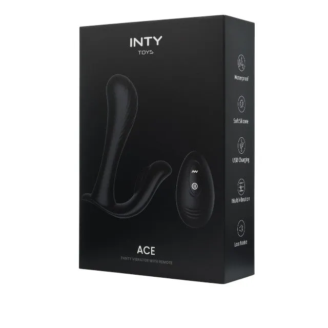 Vibrator dublu pentru chilot INTY TOYS ACE. control prin telecomandă. 10 funcții de vibrații ultra-puternice. silențios. negru