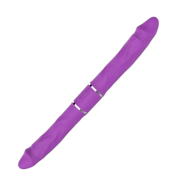 Vibrator dublu TOYZ4LOVERS Elys Cupid Arrow. cu 2 capete pentru jocuri în cuplu. cu telecomandă. 35 cm. mov