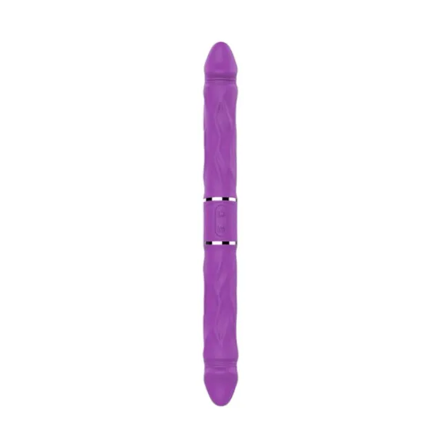 Vibrator dublu TOYZ4LOVERS Elys Cupid Arrow. cu 2 capete pentru jocuri în cuplu. cu telecomandă. 35 cm. mov
