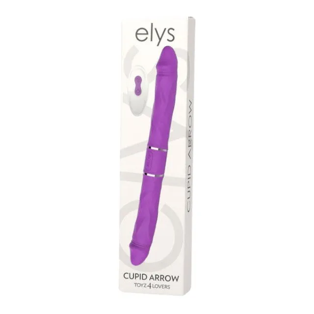 Vibrator dublu TOYZ4LOVERS Elys Cupid Arrow. cu 2 capete pentru jocuri în cuplu. cu telecomandă. 35 cm. mov