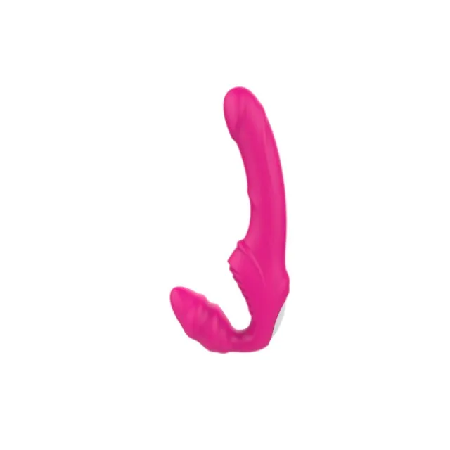 Vibrator dublu TOYZ4LOVERS Elys Love Gun. strap-on fără ham. control prin telecomandă. cu vibrații multiple. 21.8 cm. roz