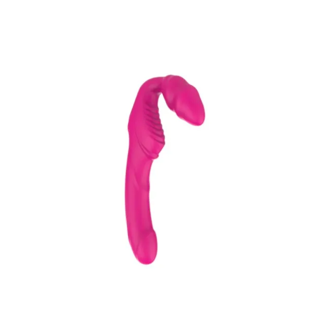 Vibrator dublu TOYZ4LOVERS Elys Love Gun. strap-on fără ham. control prin telecomandă. cu vibrații multiple. 21.8 cm. roz