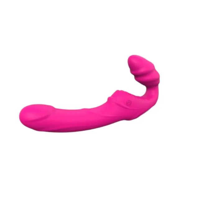 Vibrator dublu TOYZ4LOVERS Elys Love Gun. strap-on fără ham. control prin telecomandă. cu vibrații multiple. 21.8 cm. roz
