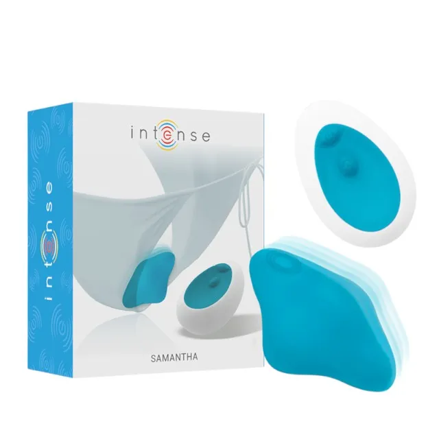 Vibrator pentru chilot INTENSE SAMANTHA. pentru stimularea clitorisului. control prin telecomandă. cu 10 funcții de vibrație. albastru