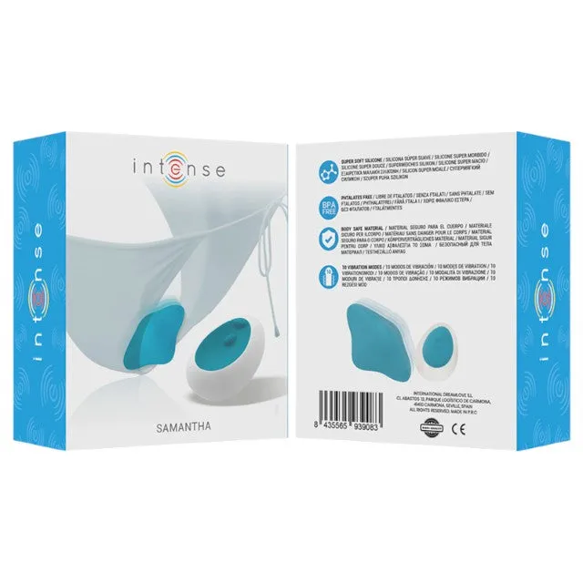 Vibrator pentru chilot INTENSE SAMANTHA. pentru stimularea clitorisului. control prin telecomandă. cu 10 funcții de vibrație. albastru